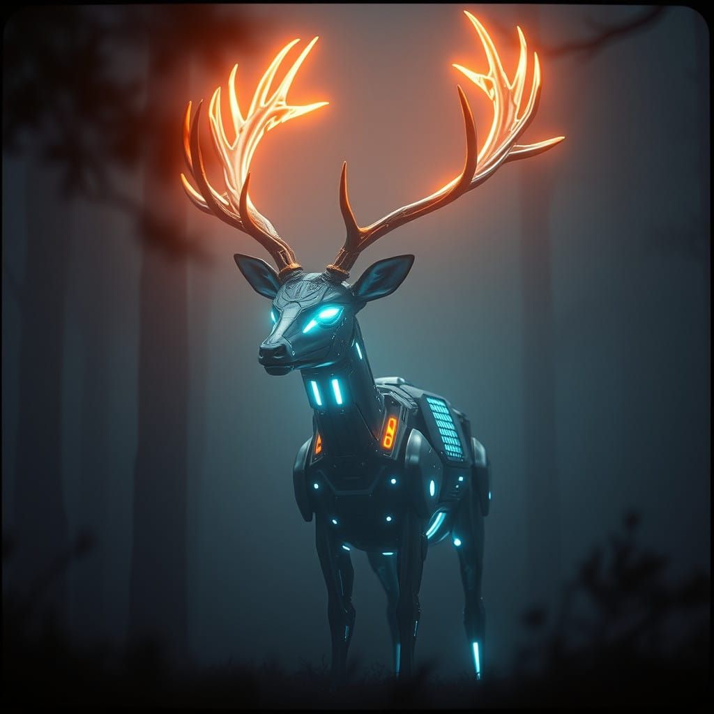Cybernetic Deer Emerges from Mystical Haze in Vintage Film S...