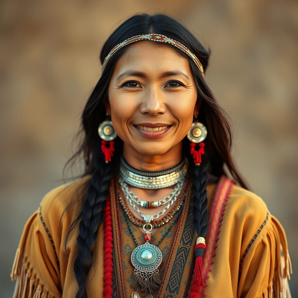 Native American Woman Portrait in Traditional Style