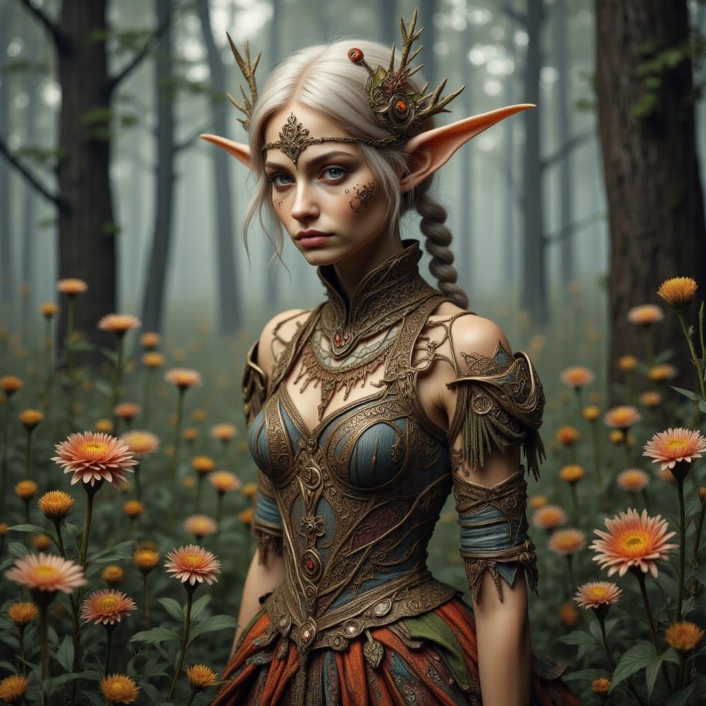 Ethereal Elf in Whimsical Floral Wonderland