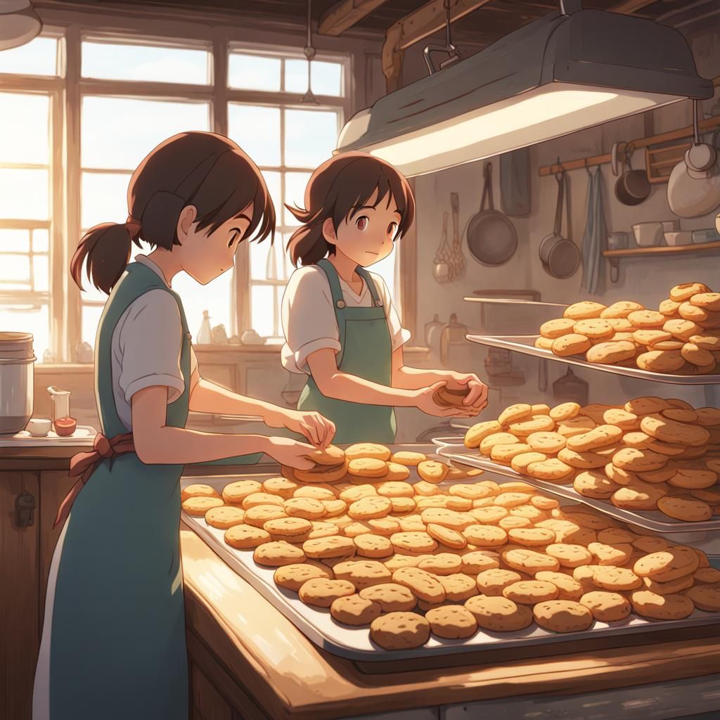 Girls Baking Cookies: Ghibli Anime Key Visual