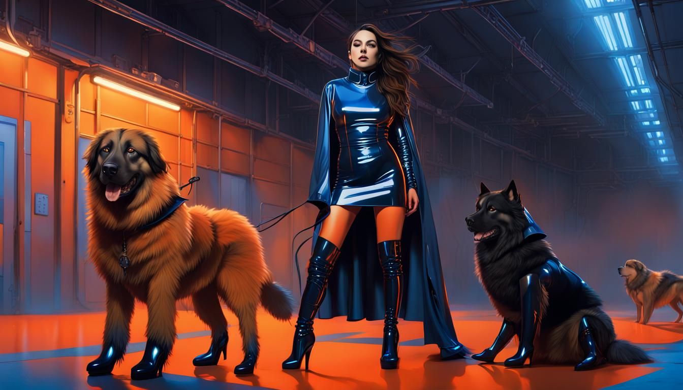 Woman Leads Dog in Prison: Fantasy Concept Art