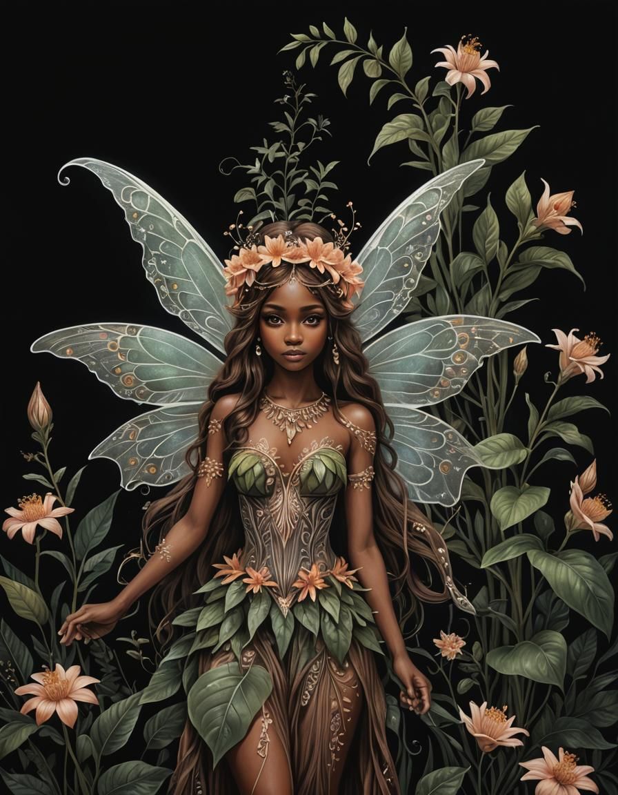 Jungle Flower Fairy: Ethereal Chalk Pastel Illustration