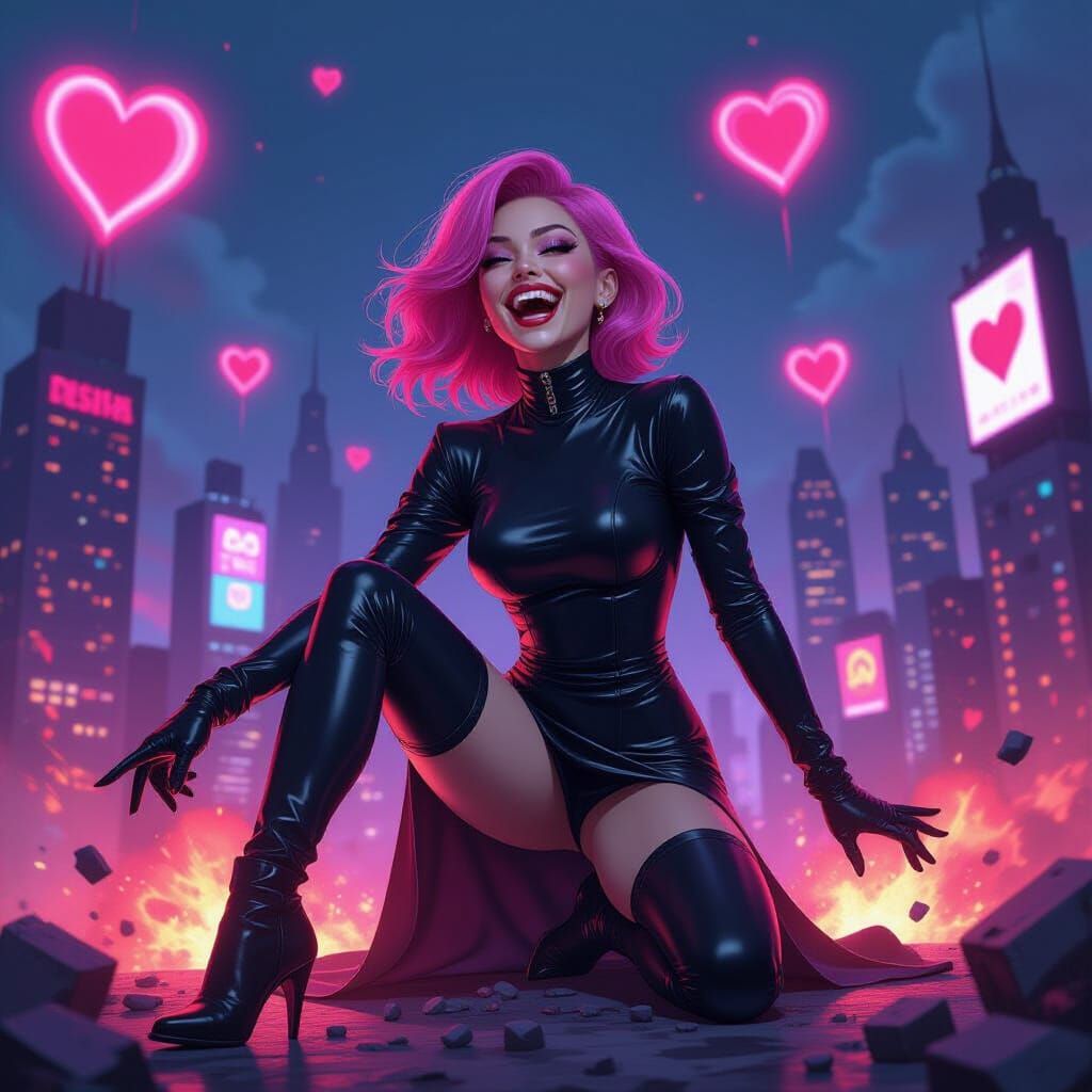 Cyberpop Supervillainess Destroys City with Heart Explosions