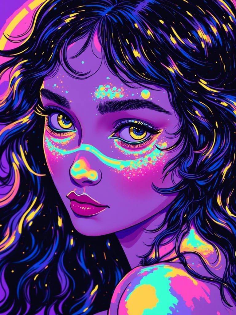 Transcendent Woman Portrait in Codewoven Synesthesia