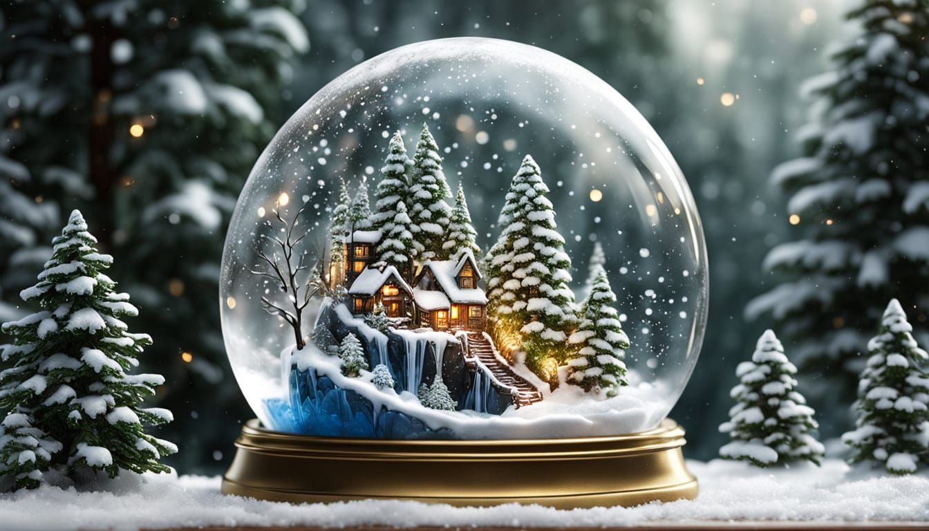 Enchanting Snow Globe Wonderland in Photorealistic Comic Art