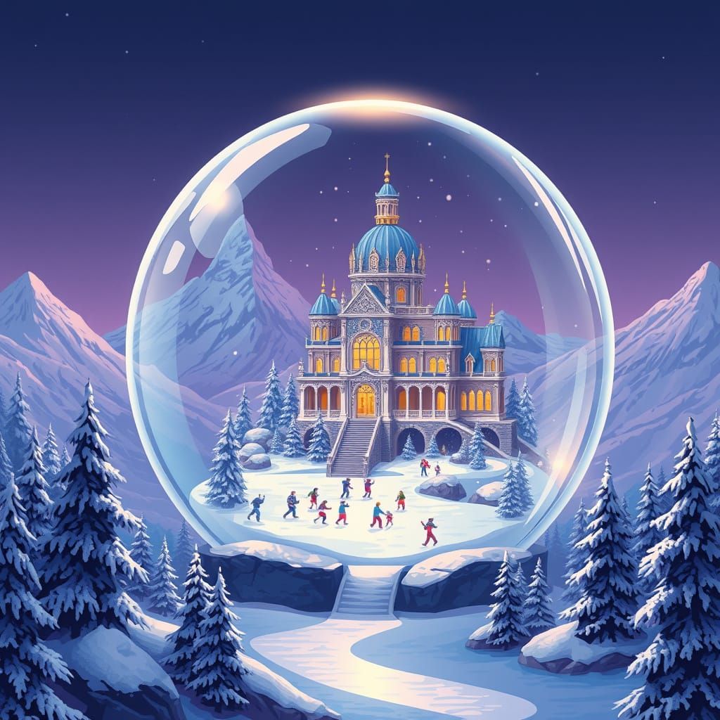 Crystal Palace Snow Globe in Vector Art Style