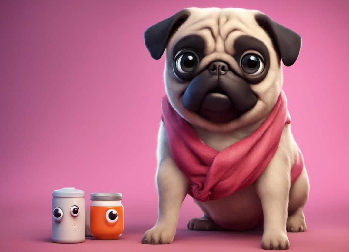 Funny Pug in 3D Cartoon Style