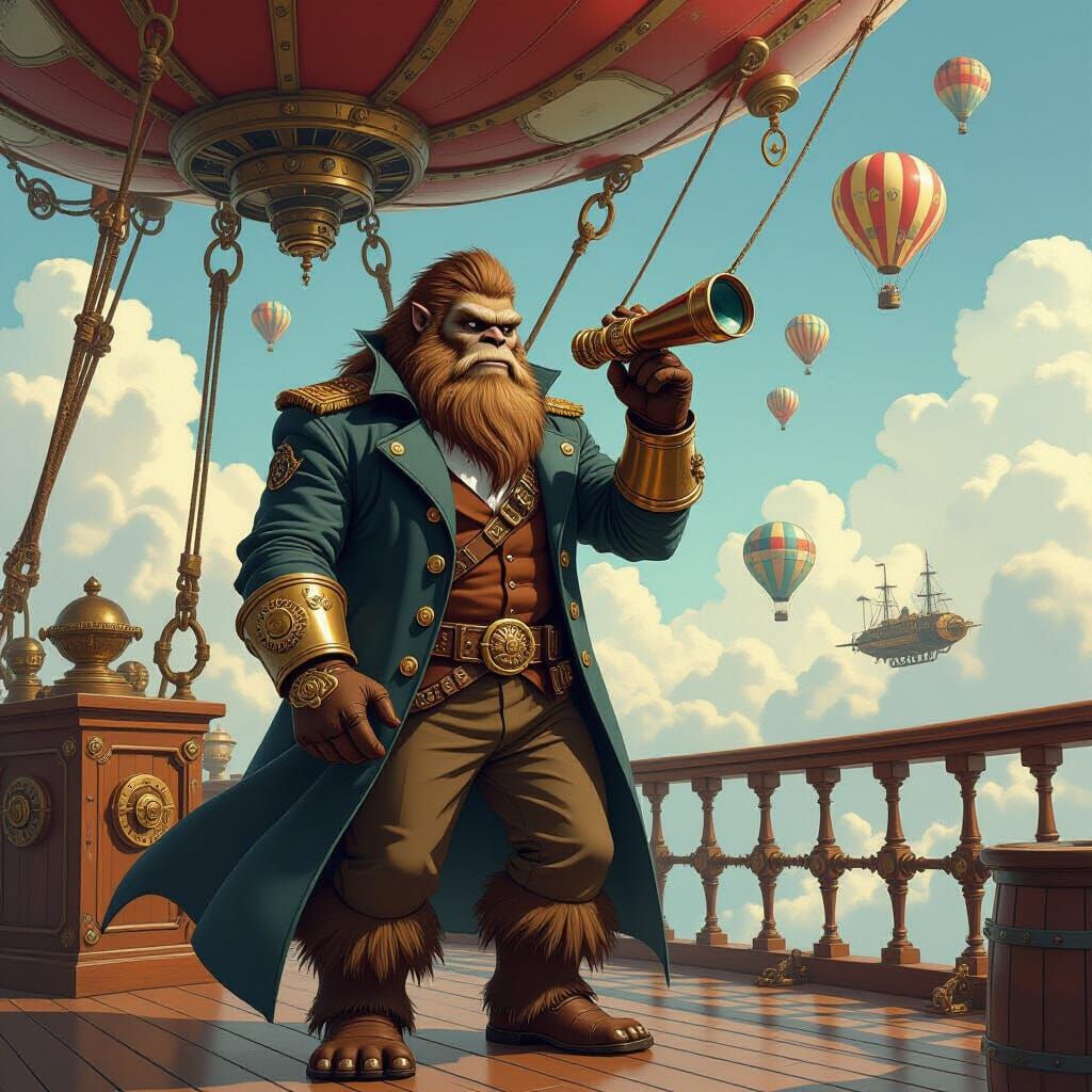 Bigfoot Airship Captain in Steampunk Concept Art Style
