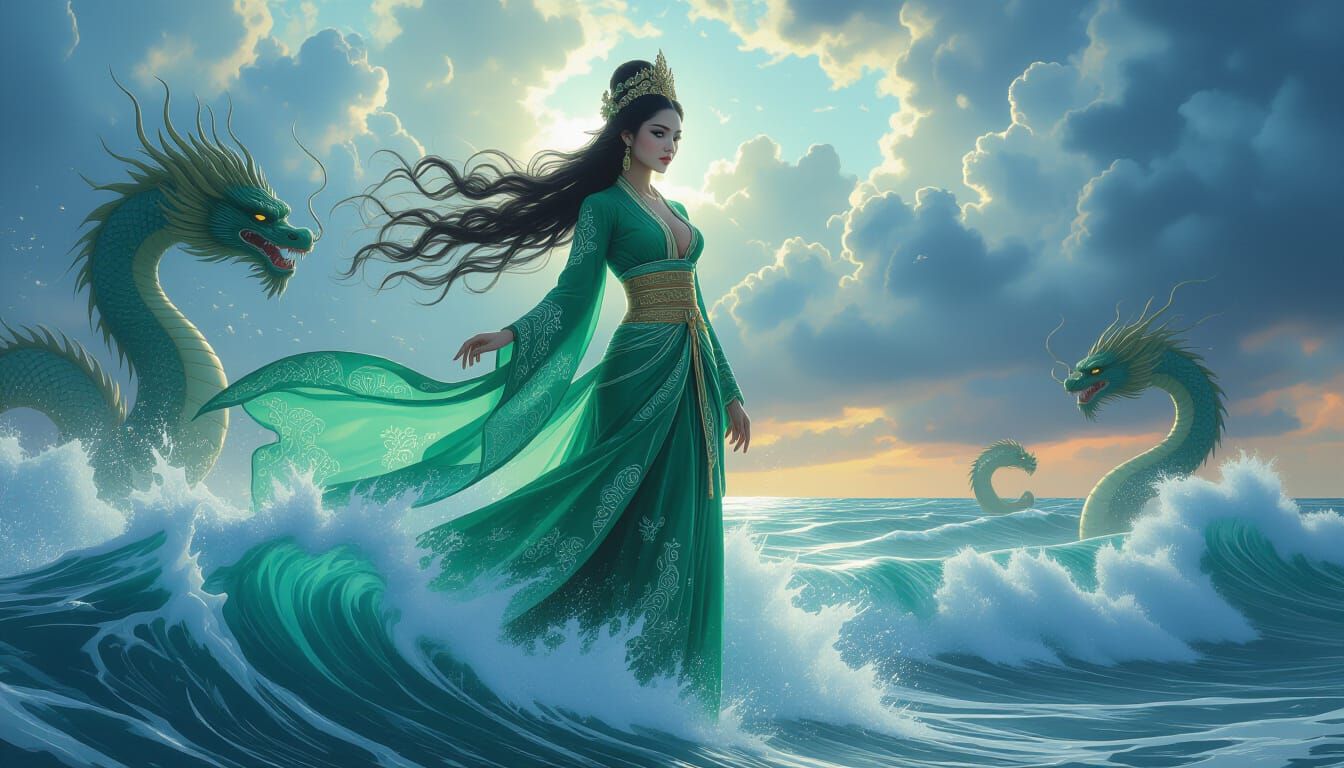 Mystical Queen of the Southern Sea on a Wave