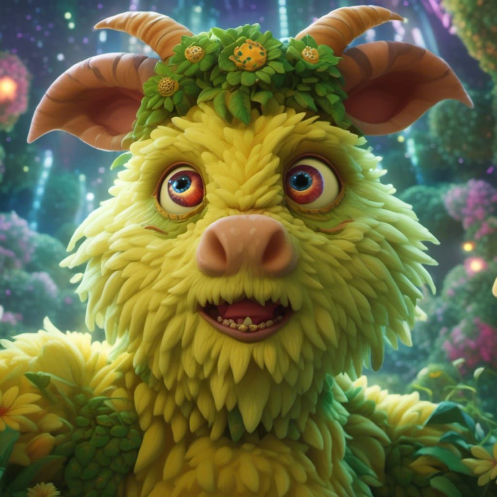 Cute Furry Monster Portrait in Lush Jungle