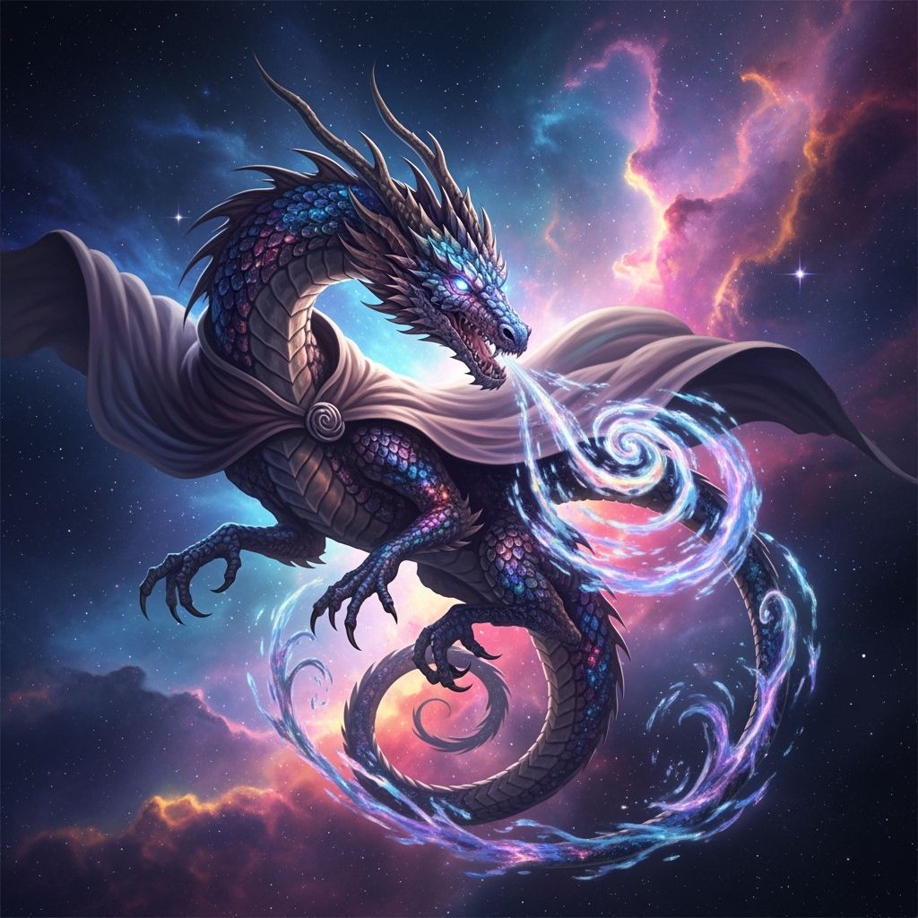 Celestial Dragon Spirals Through a Vibrant Nebula
