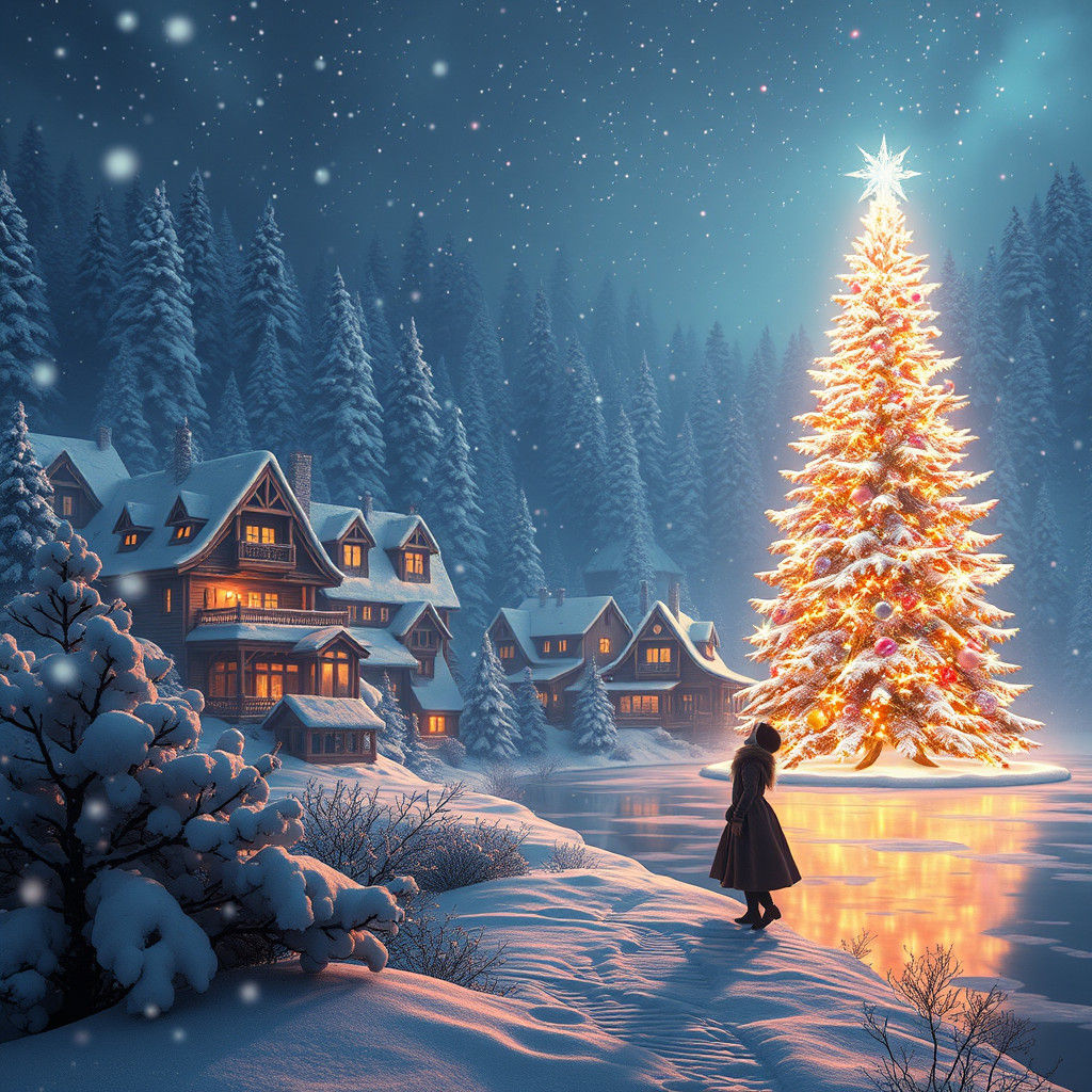 Magical Christmas Village Scene in Matte Painting Style