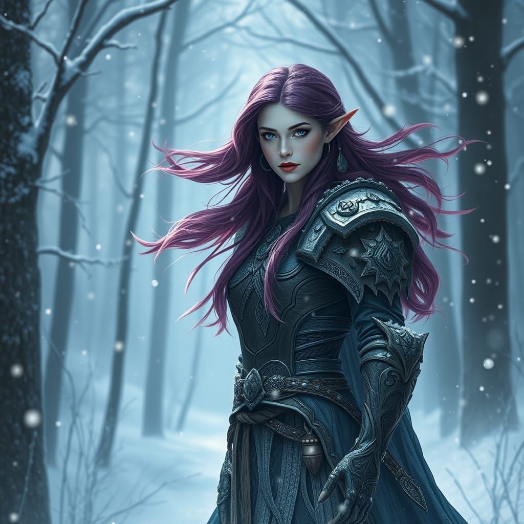 Ethereal Elven Druid in Winter Wonderland