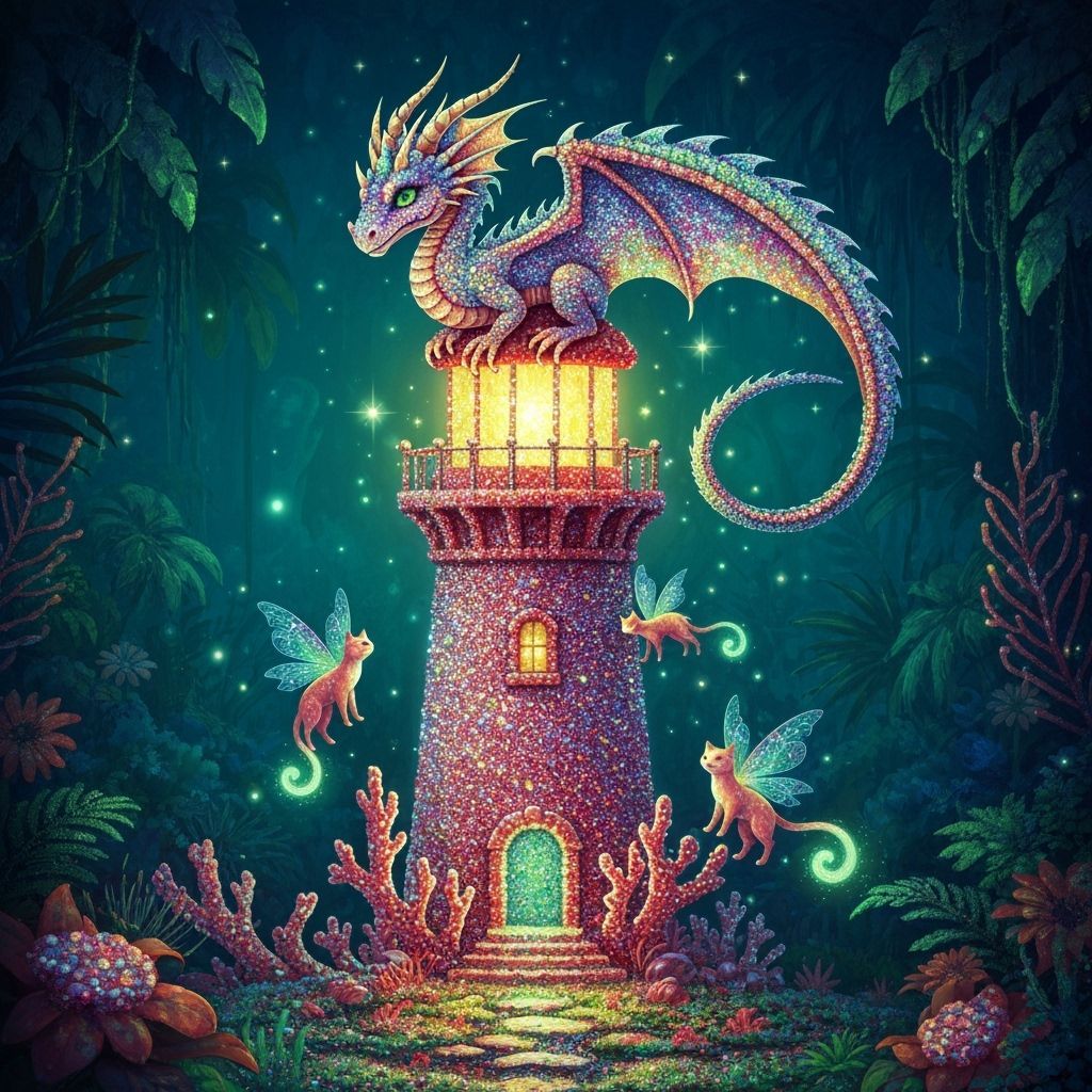 Glass Bead Dragon on Coral Lighthouse