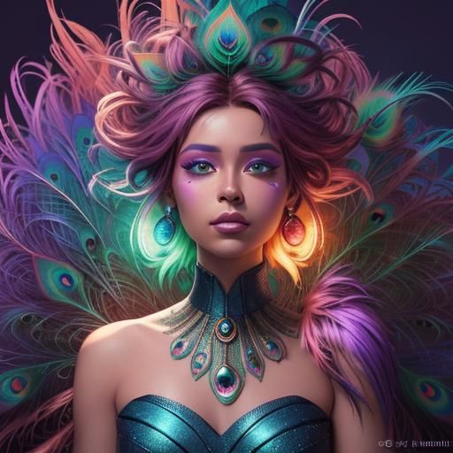Peacock Haired Woman in Colorful Dreamy 3D Animation