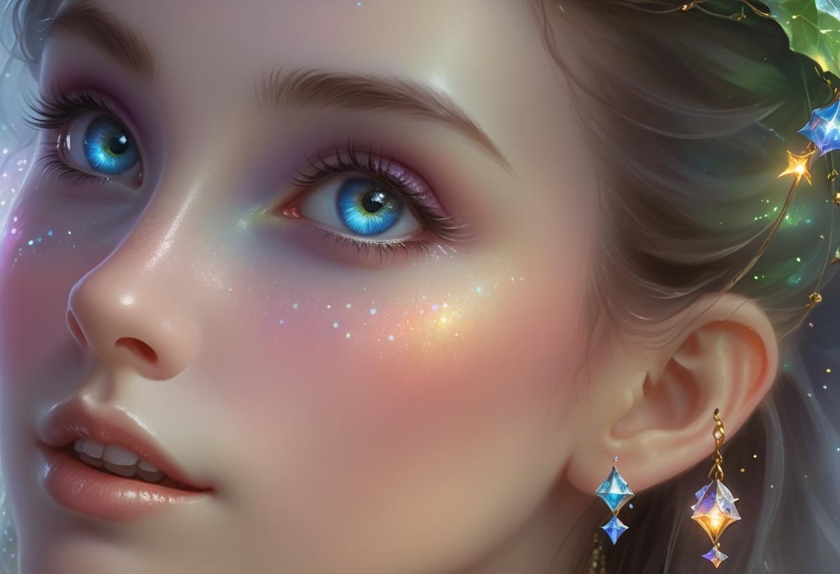 Ethereal Elf Woman in Sparkling Fantasy Landscape