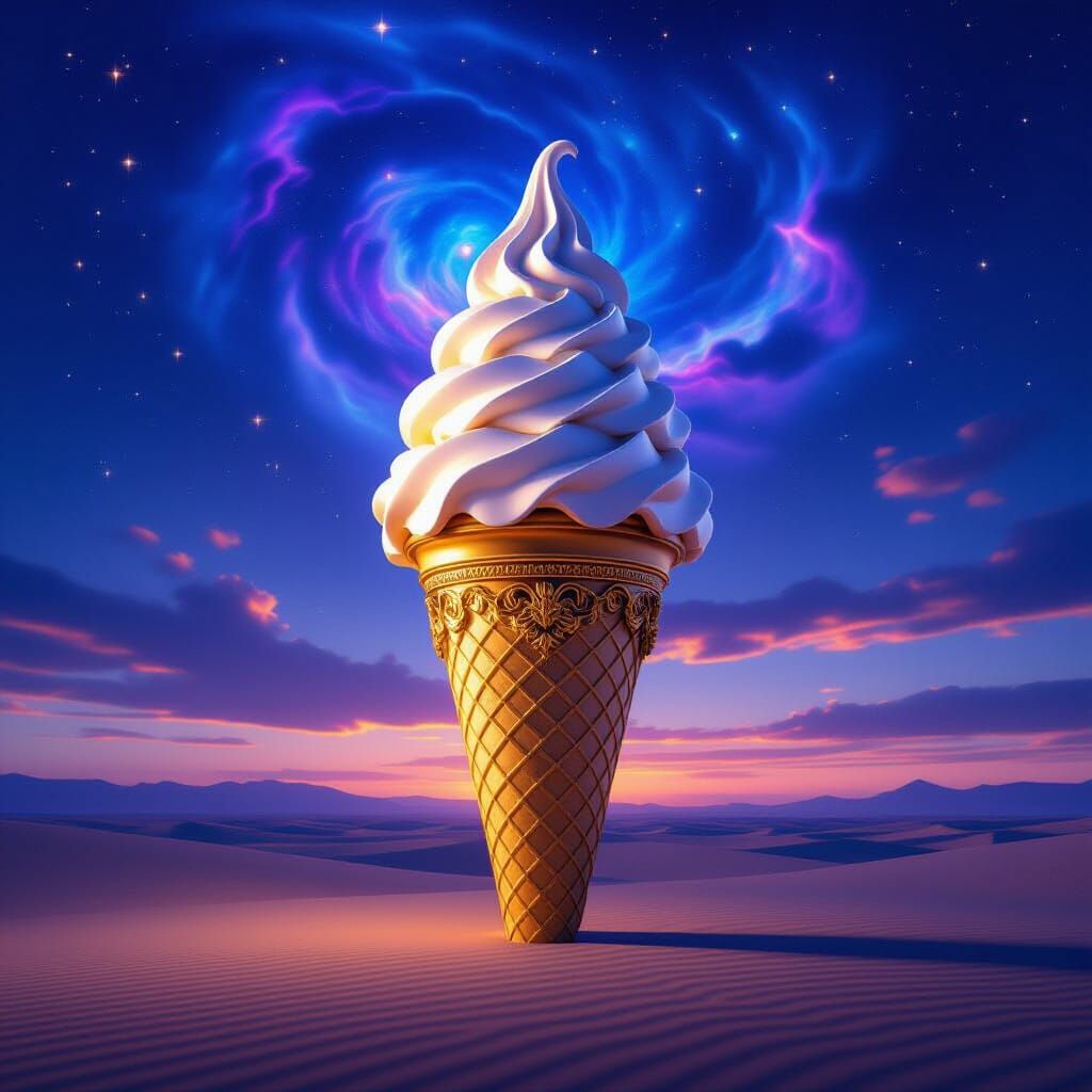 Marble Ice Cream Cone in Desert Nebula