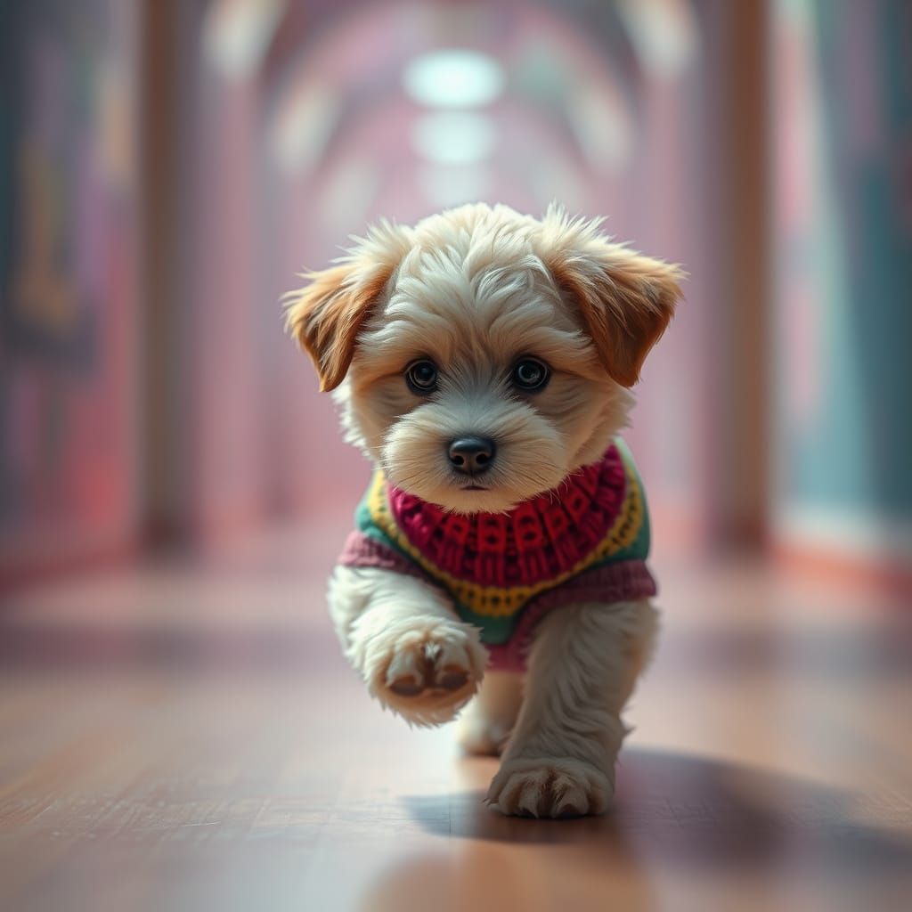 Dreamy Puppy Stepping into Eternity in Whimsical Realism