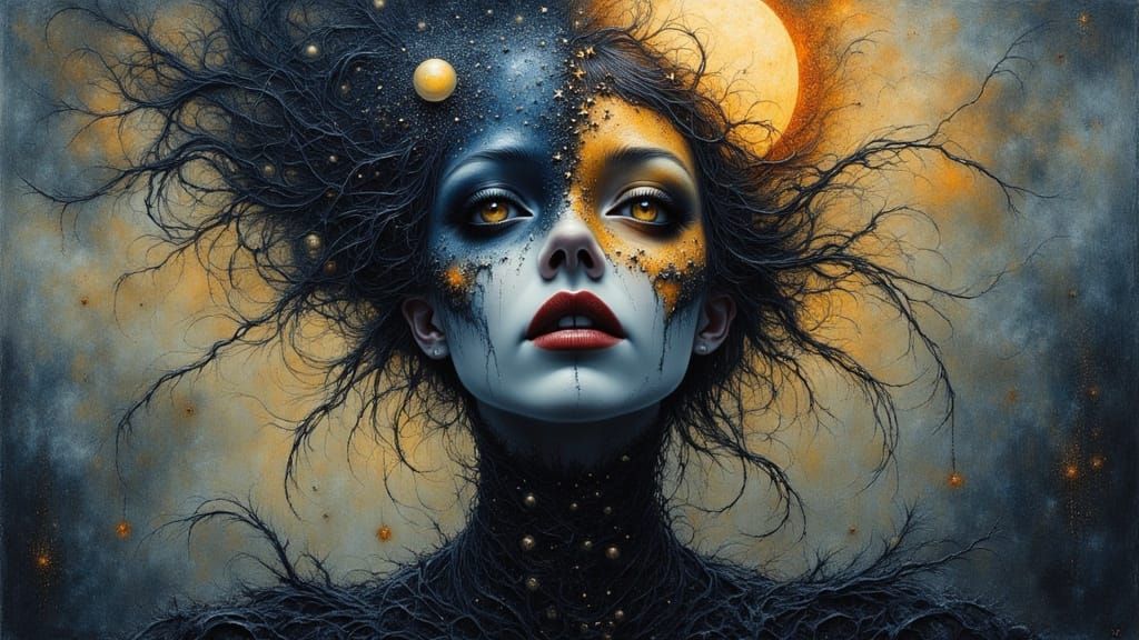 Goddess Portrait with Sun and Moon, Manhwa Style