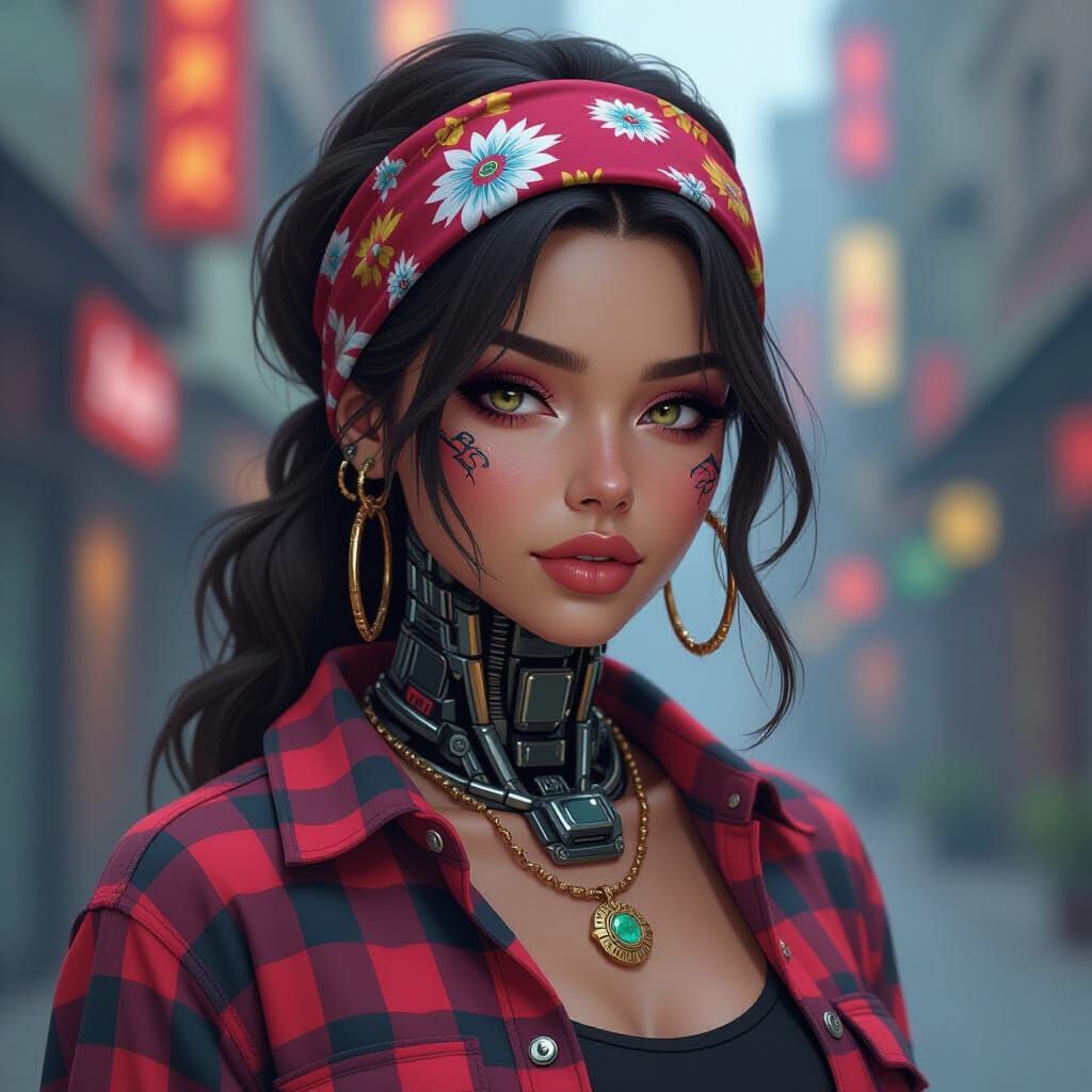 Futuristic Cyborg Portrait in Art Nouveau Style