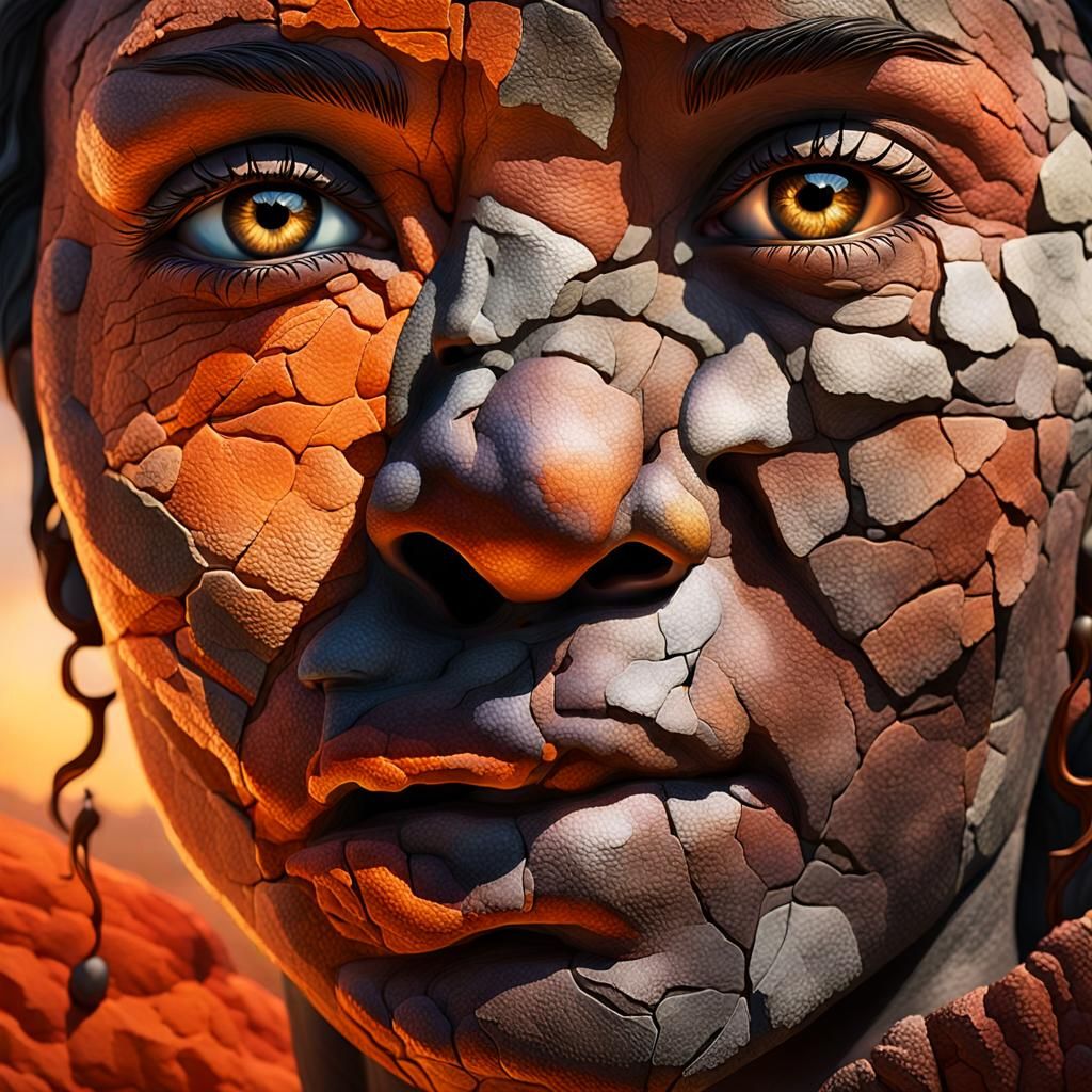 Stone Woman with Celestial Eyes: Surreal Portrait