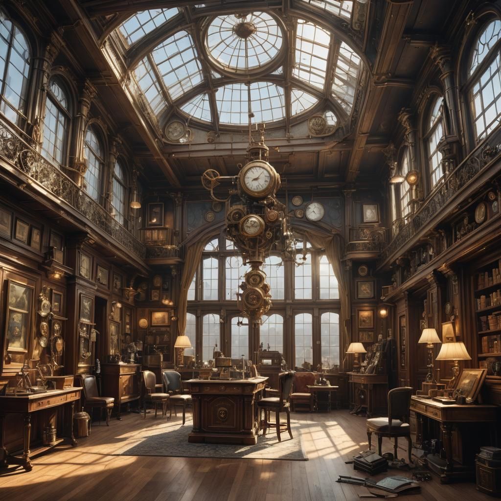 Steampunk Inventions Hall in Antique French Style