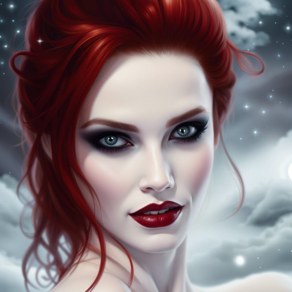 Redhead Vampire Portrait in Hyperrealistic Style