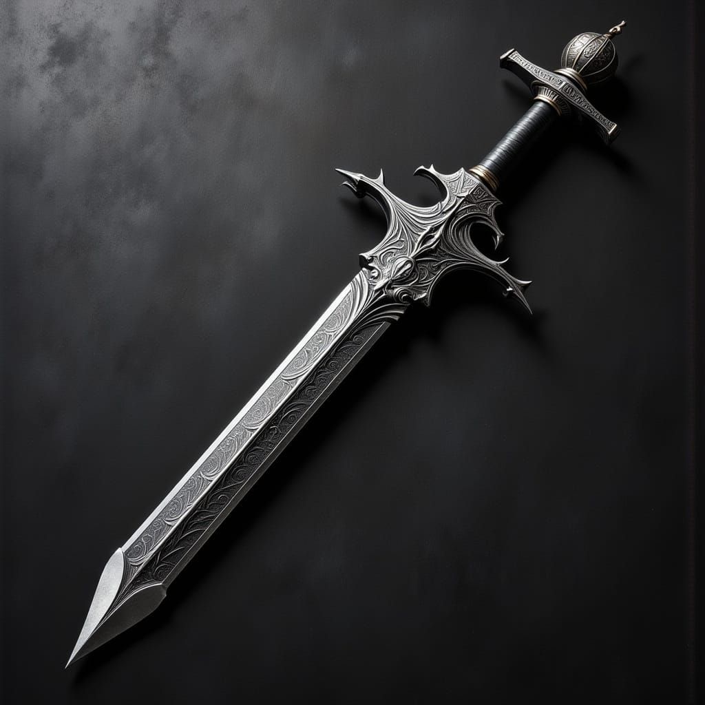 Black Blade Sword with Silver Etchings