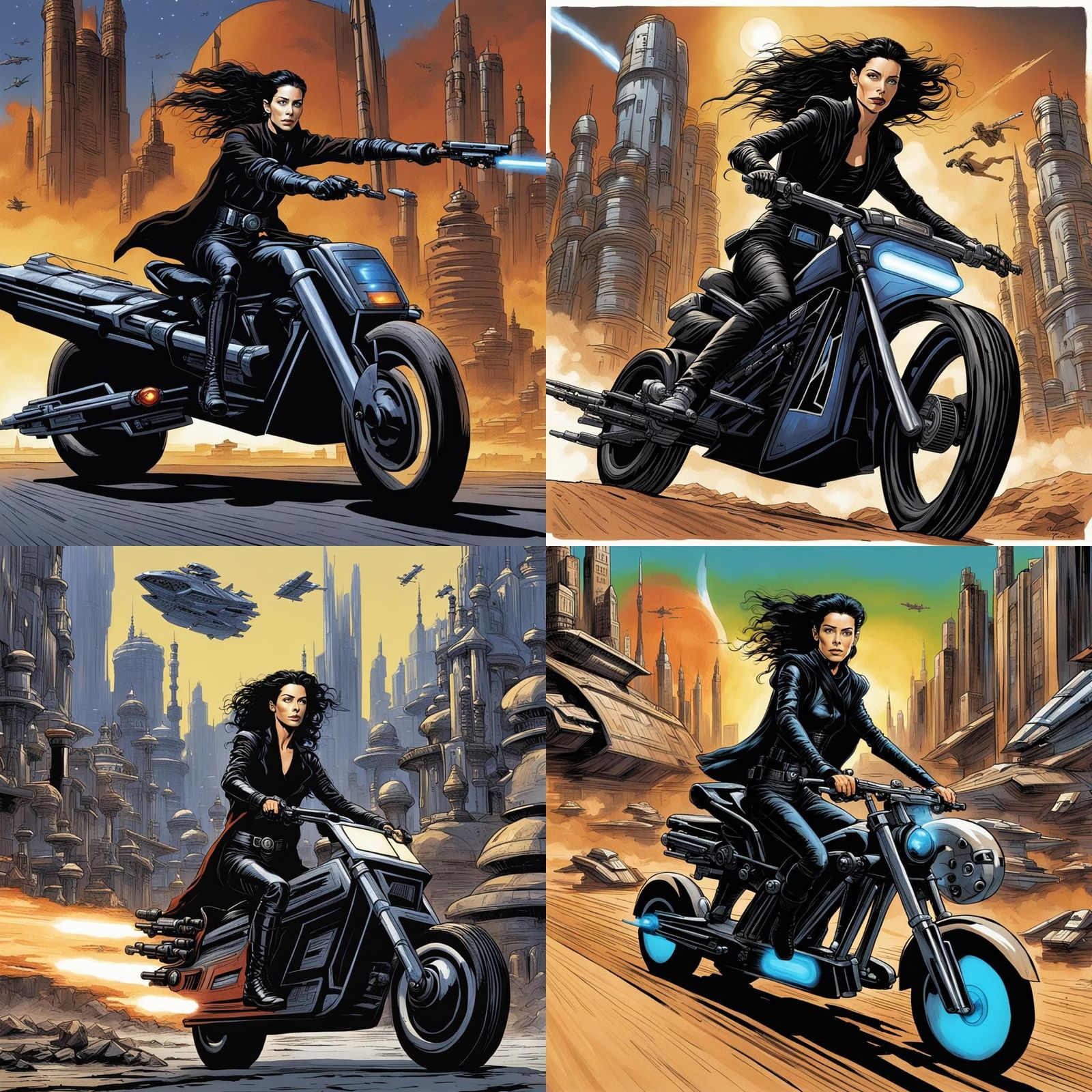 Jedi Claudia Black on Speeder Bike Escape