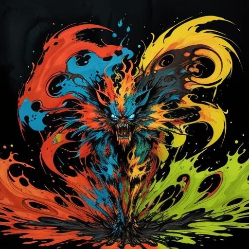 Terrifying Shadow Monster in Liquid Watercolor Style