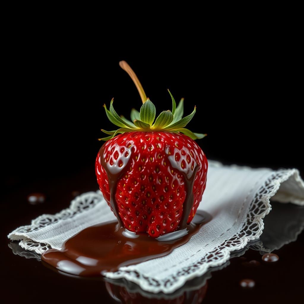 Strawberry in Chocolate: A Dramatic Still Life