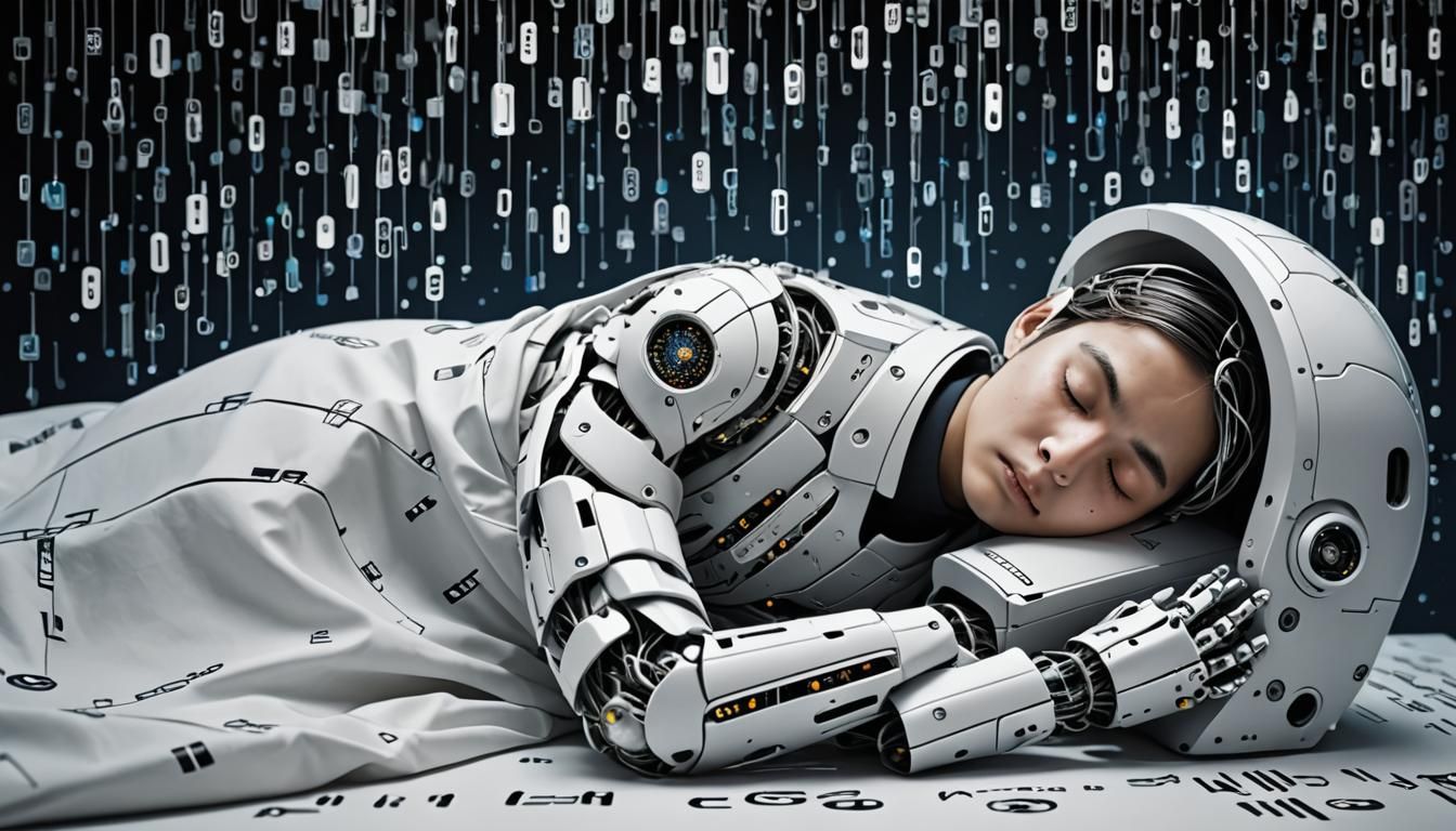 Robot's Binary Dream in Cyberpunk Style