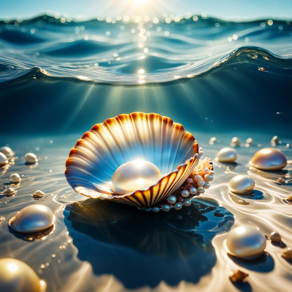 Pearl Shell Shimmers in Sunshine on Water
