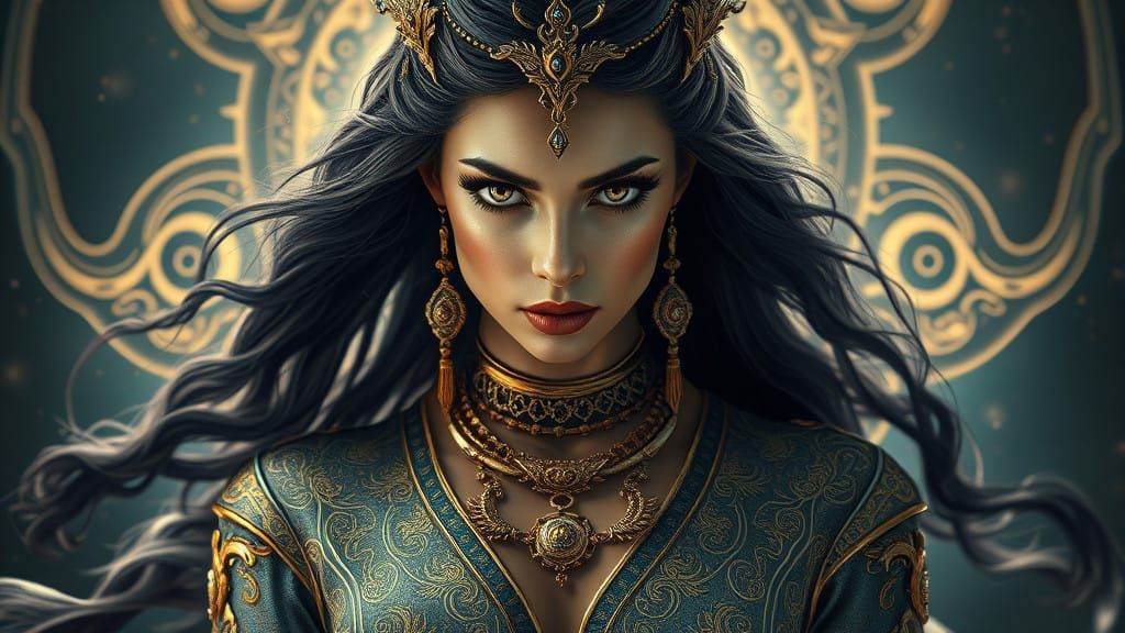 Ethereal Goddess Exudes Divine Elegance in Opulent Attire