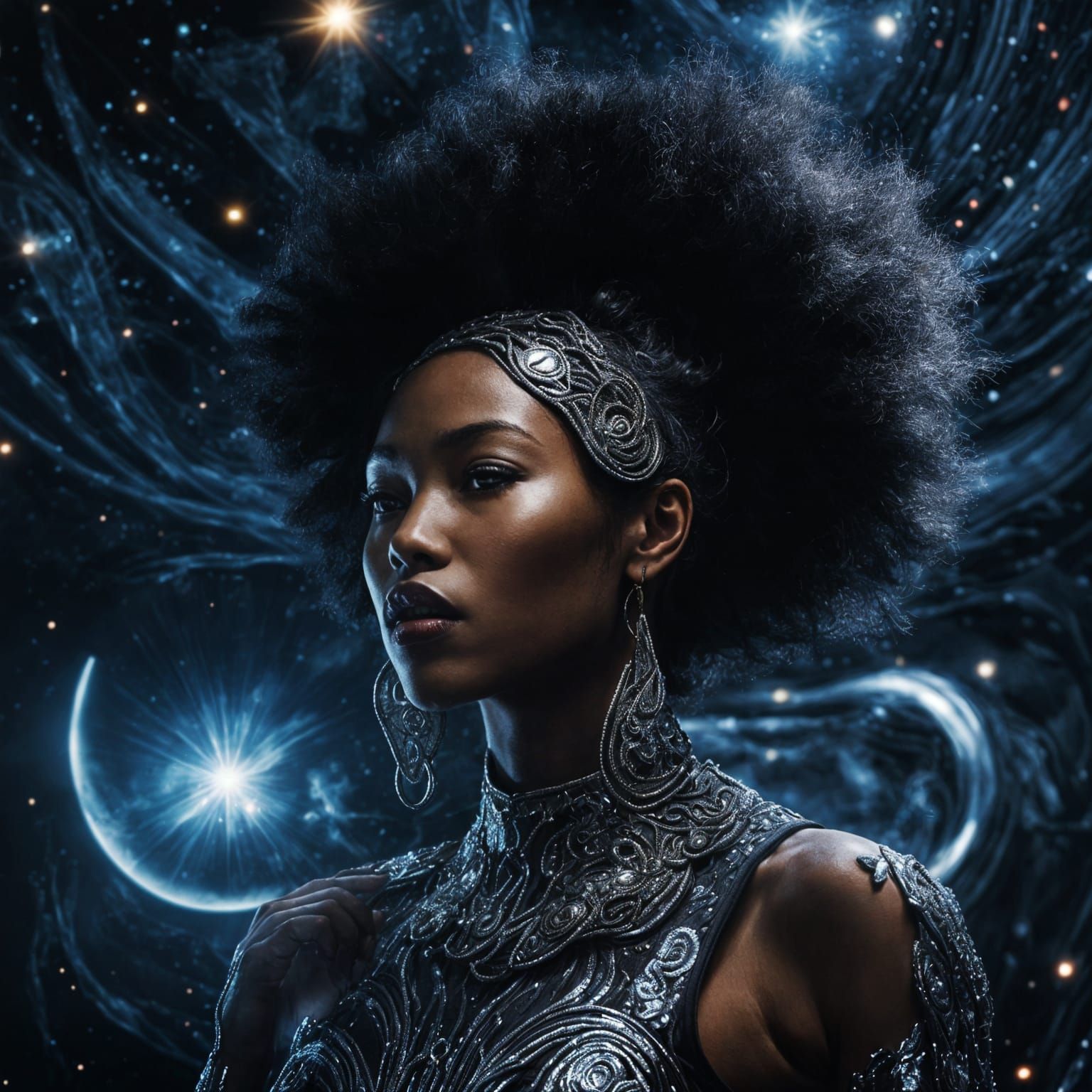 Afrofuturistic Vampire Couple Dancing in Space