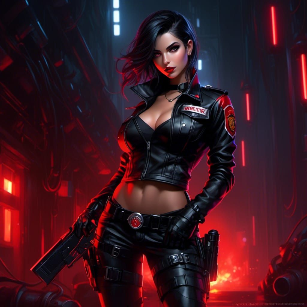 Noir Gothic Firefighter Woman with Pixie Hair