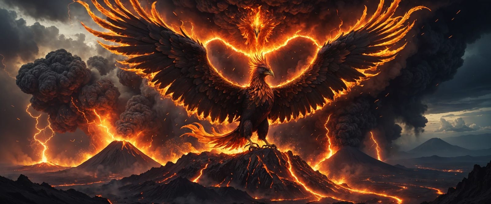 Majestic Phoenix Rises from Fiery Volcanic Ashes