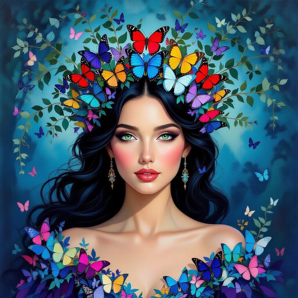 Butterfly Queen in Surrealist Oil Painting Style