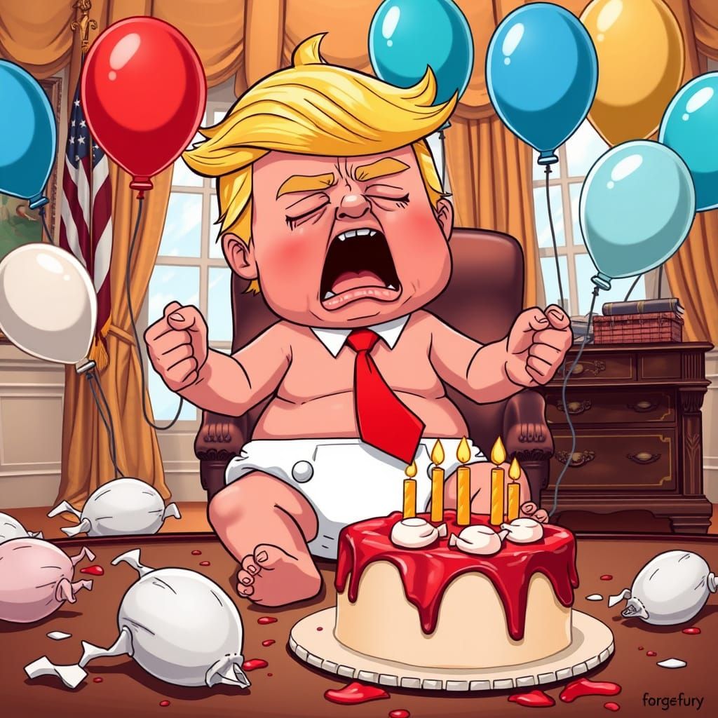 Cartoon Baby Trump Tantrum in Oval Office