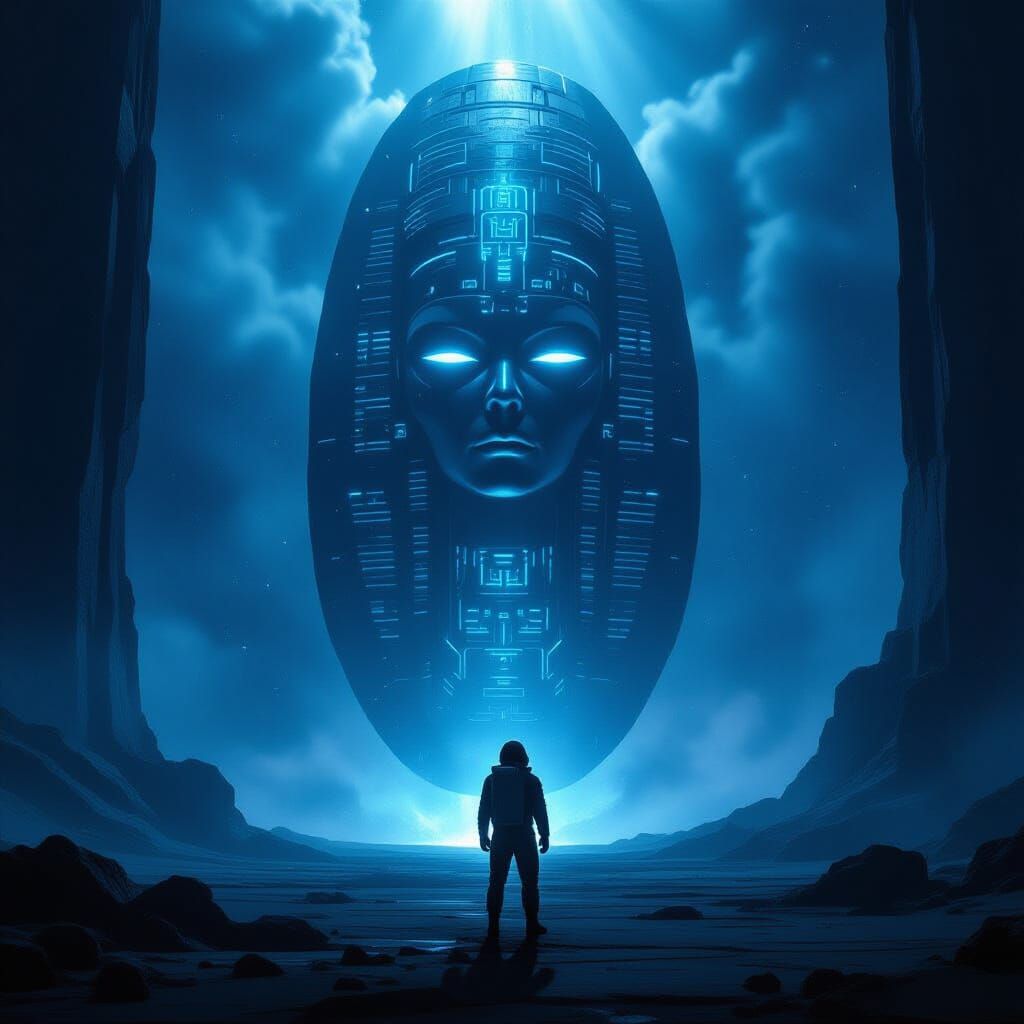 Astronaut Gazes at Alien Artifact in Deep Space