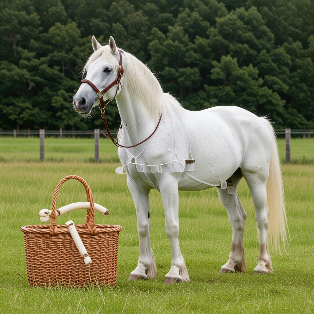 Grazing horse ivory netsuki