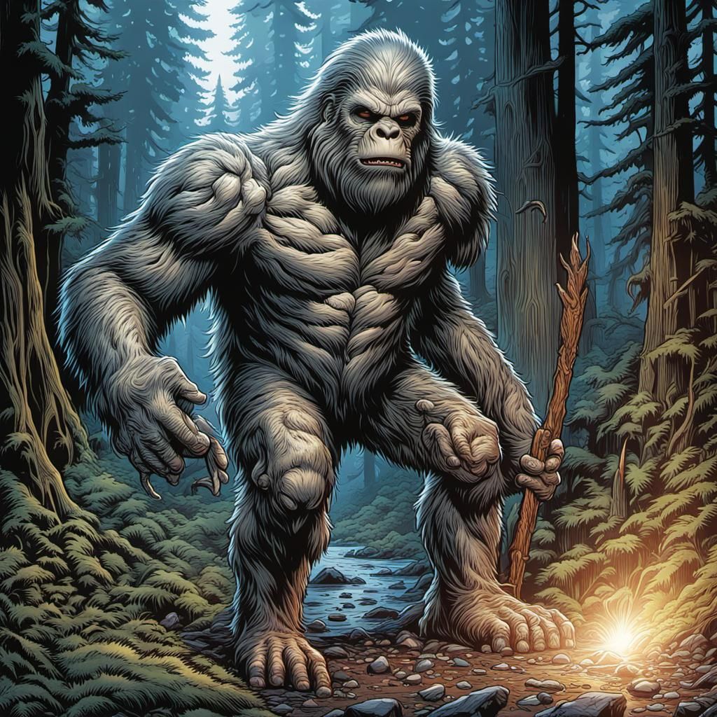 Photorealistic Sasquatch in Comic Book Style