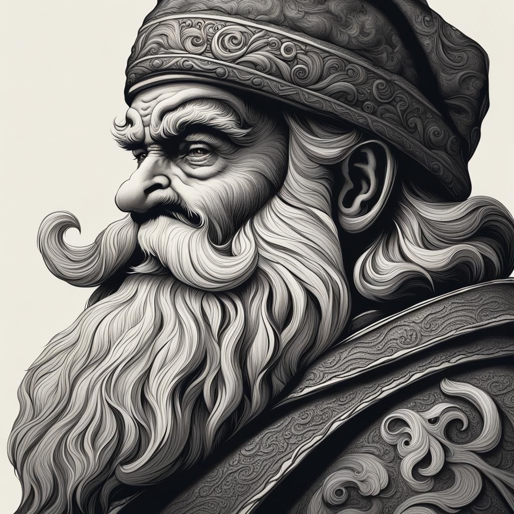 Santa Claus Profile in Black and White Wood Engraving