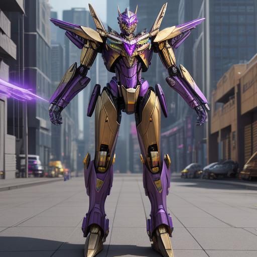 Purple and Gold Transformer Decepticon in Sci-Fi Style