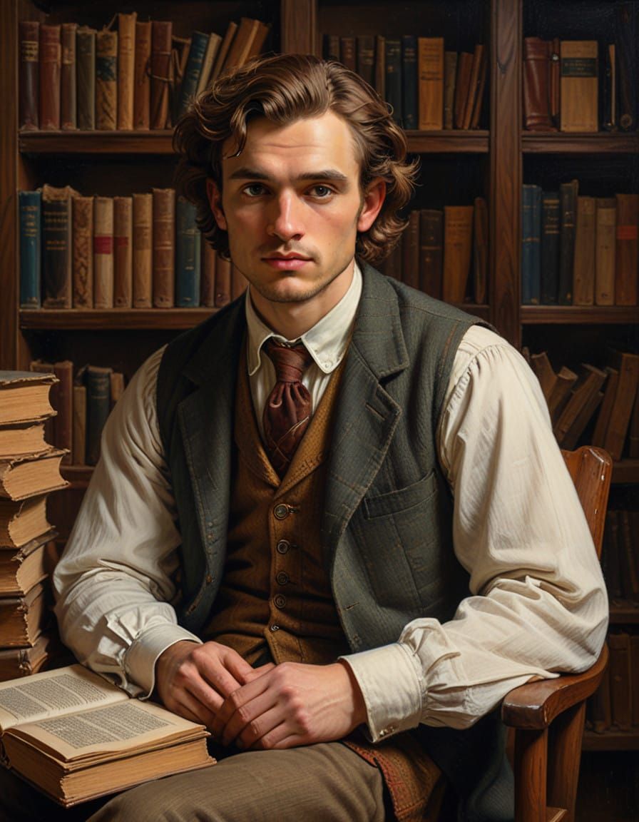 Elegant Professor in a Warm, Golden Study