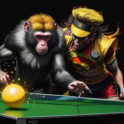 Monkeys Play Table Tennis: Vibrant Oil Painting Concept