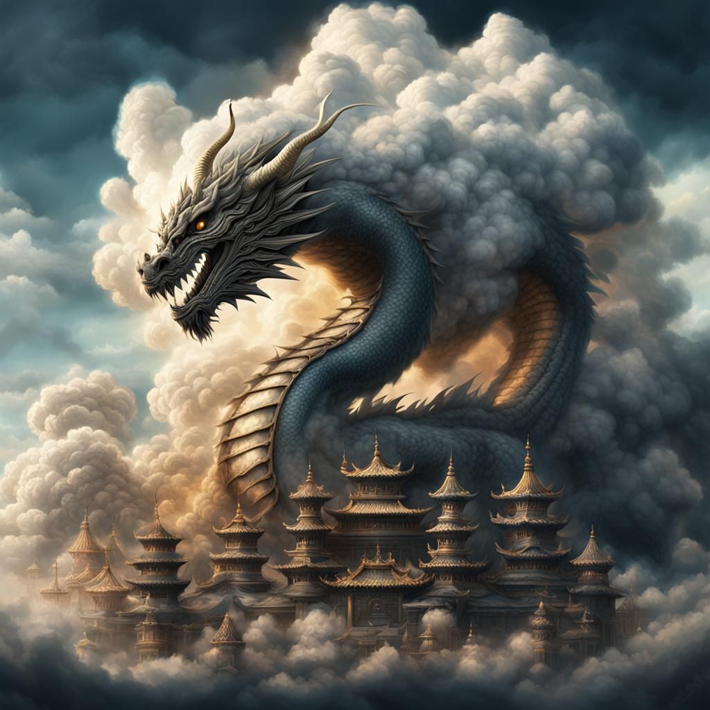 Luck Dragon Formed of Smoke: Digital Matte Painting