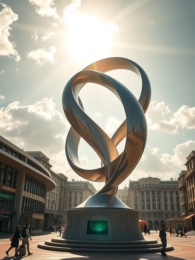 Incredible abstract statue of mathematical symbol of infinit...