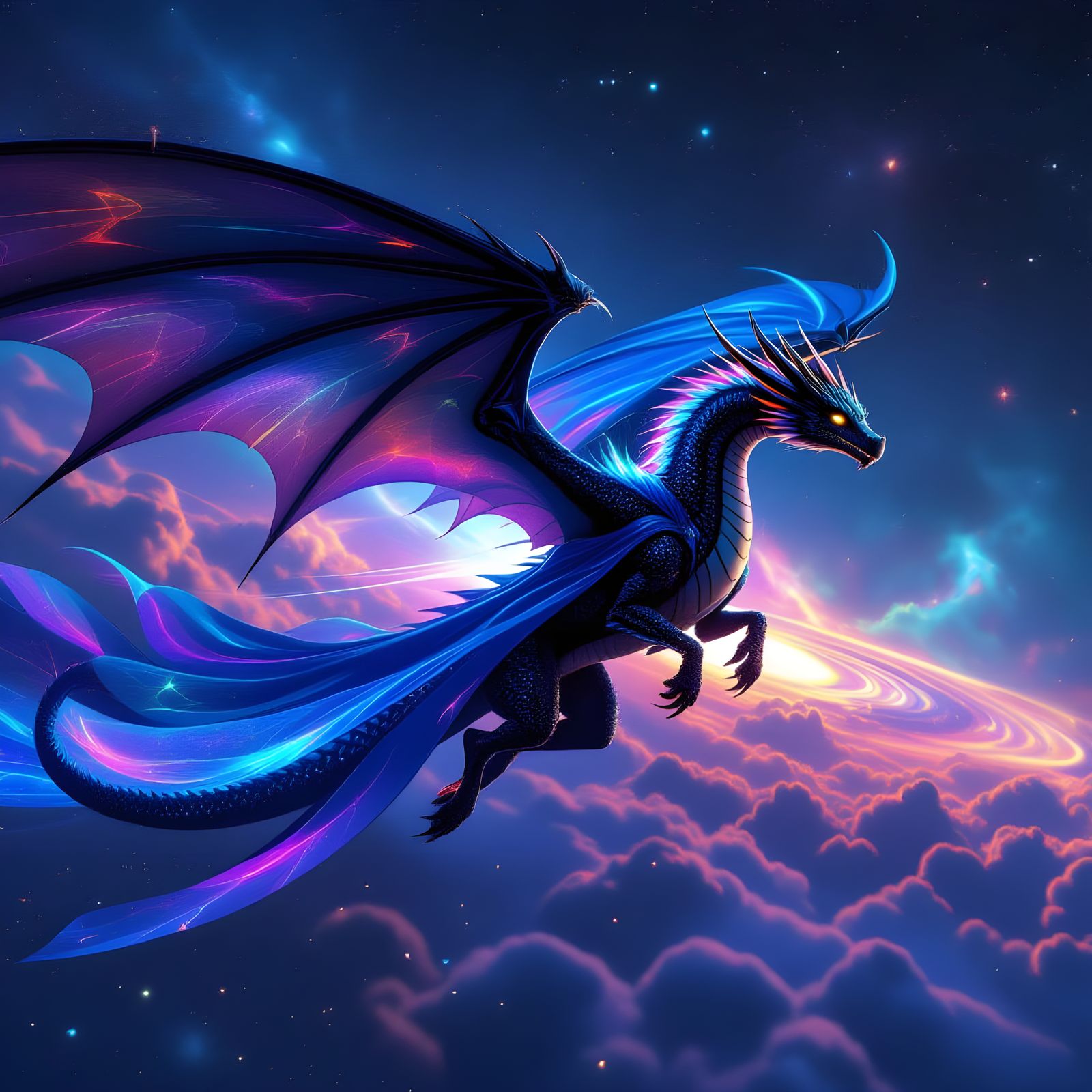 Aurora Dragon Soaring Through Space in 3D