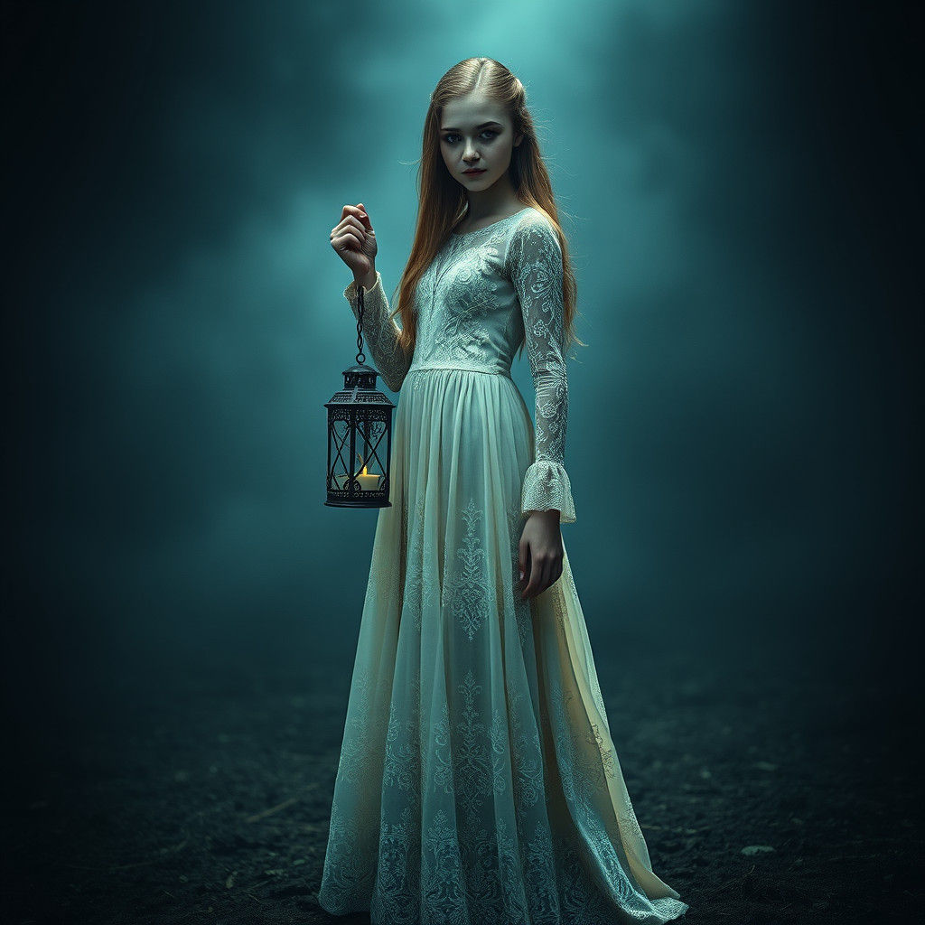 Girl With Lantern in Atmospheric Cinematic Style